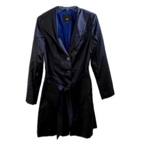 Women's Timeless Black Silky Trench Coat with Tailored Silhouette